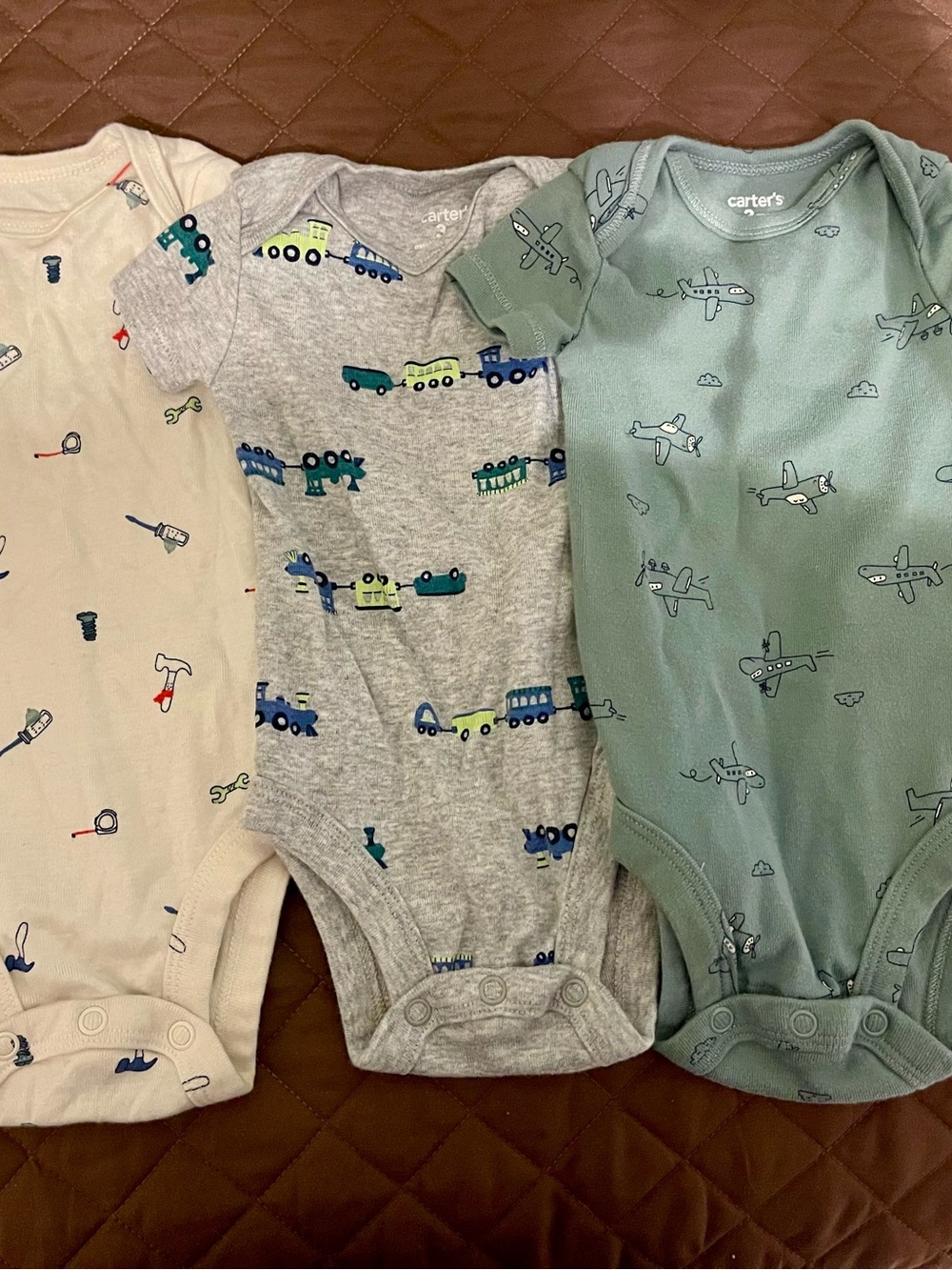 Carter's Baby One-Piece Bodysuits - Green, Gray, Cream - 3-Pack